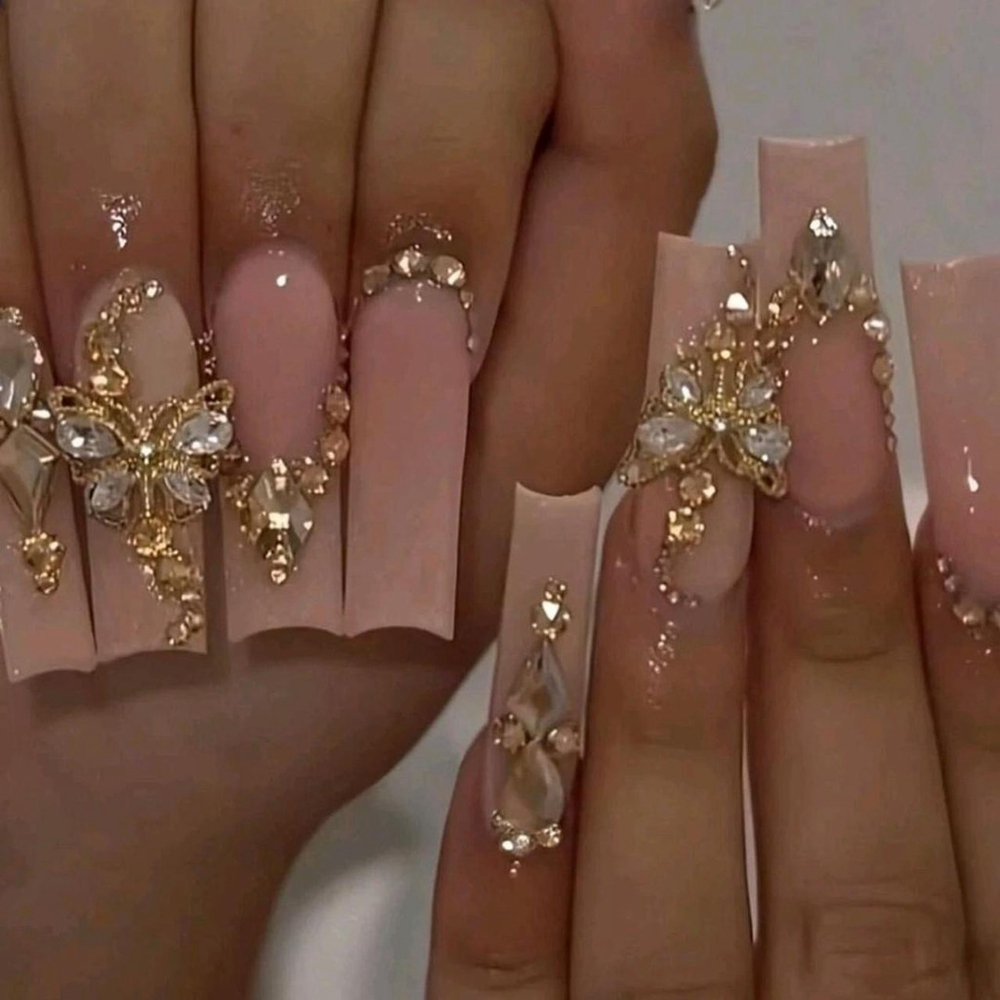 24pcs Luxury 3D Gold Butterfly Rhinestone Nail Stickers Full Cover Wraps sh